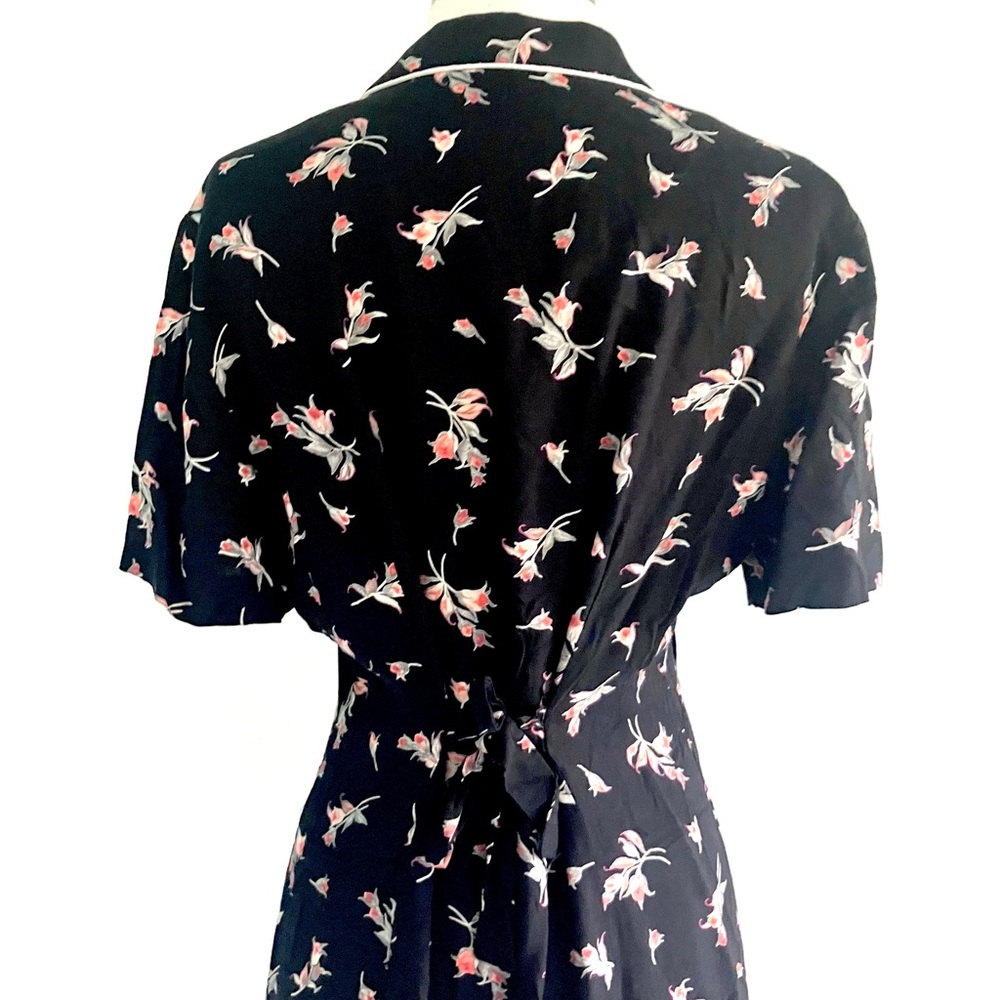 Vintage 90’s Does 40’s Black & Pink Floral Rayon … - image 8